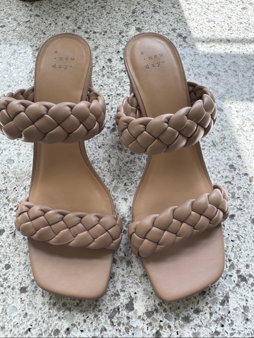 A new day Braided Double-Strap Slide heels in Taupe